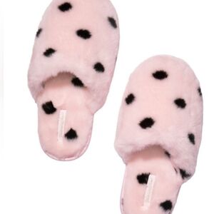 Victoria's Secret Pink Fuzzy Slippers with Black Dots Size Large